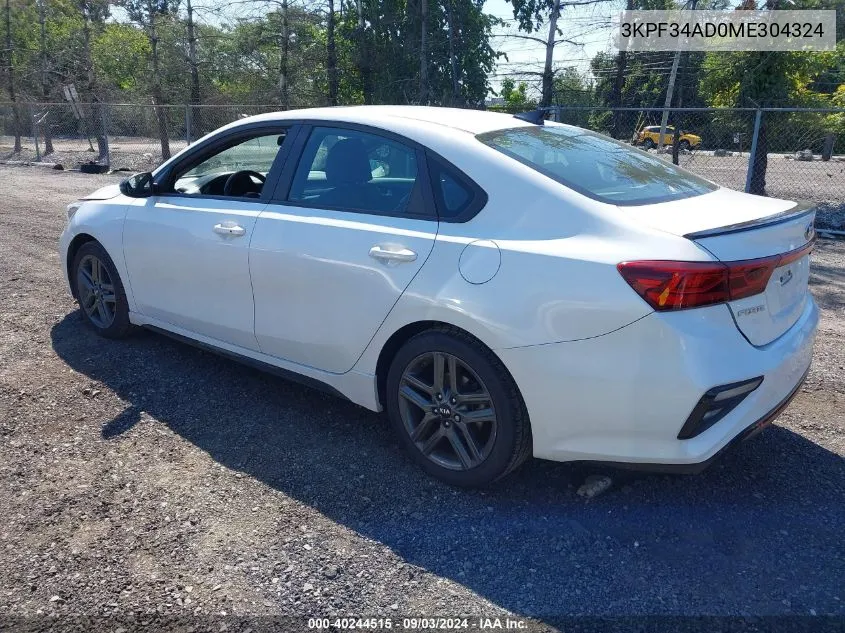 2021 Kia Forte Gt-Line VIN: 3KPF34AD0ME304324 Lot: 40244515