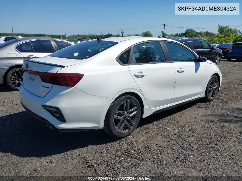 2021 Kia Forte Gt-Line VIN: 3KPF34AD0ME304324 Lot: 40244515