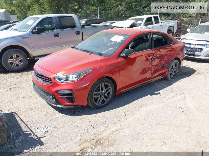 3KPF34AD6ME316106 2021 Kia Forte Gt-Line