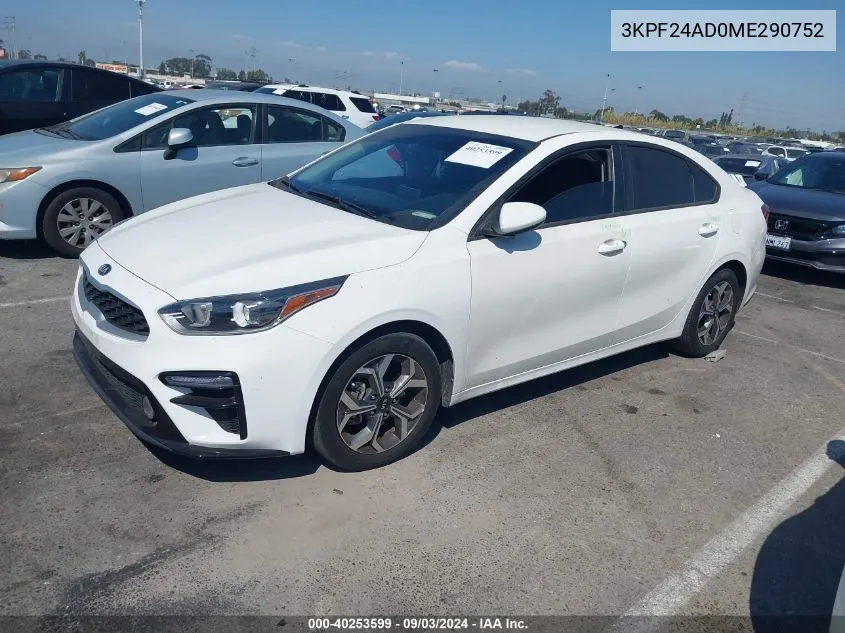 2021 Kia Forte Lxs VIN: 3KPF24AD0ME290752 Lot: 40253599