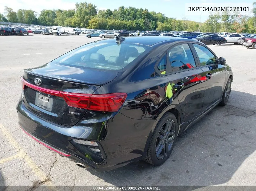 2021 Kia Forte Gt-Line VIN: 3KPF34AD2ME278101 Lot: 40280407