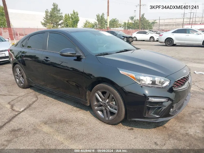 2021 Kia Forte Gt-Line VIN: 3KPF34ADXME401241 Lot: 40294616