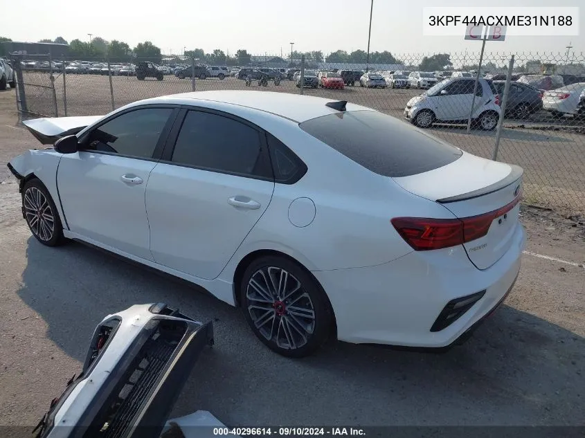 2021 Kia Forte Gt VIN: 3KPF44ACXME31N188 Lot: 40296614