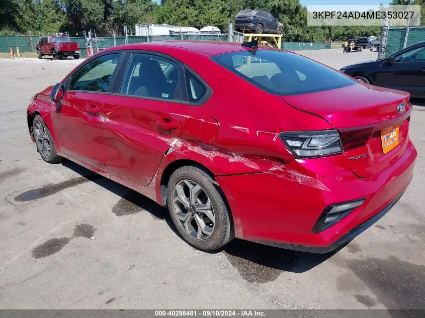 2021 Kia Forte Lxs VIN: 3KPF24AD4ME353027 Lot: 40298481