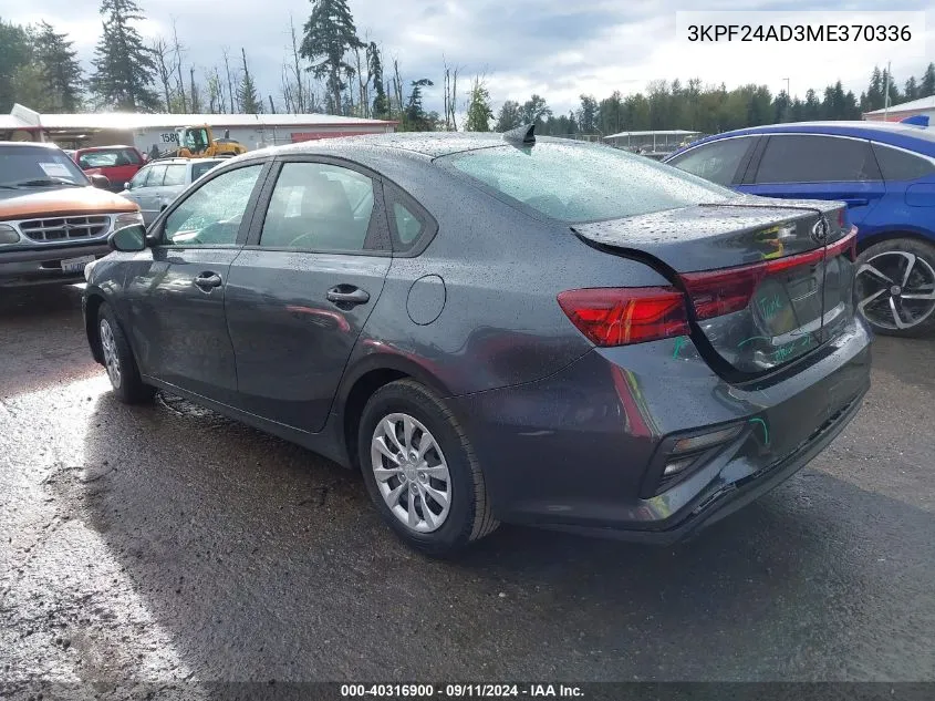 2021 Kia Forte Fe/Lxs VIN: 3KPF24AD3ME370336 Lot: 40316900