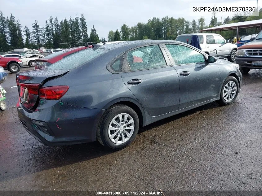 2021 Kia Forte Fe/Lxs VIN: 3KPF24AD3ME370336 Lot: 40316900