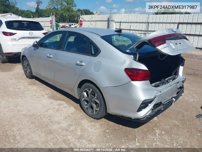 2021 Kia Forte Lxs VIN: 3KPF24ADXME317987 Lot: 40334371