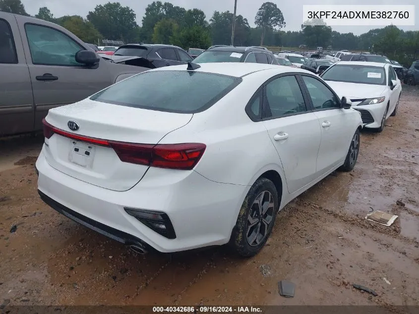 2021 Kia Forte Lxs VIN: 3KPF24ADXME382760 Lot: 40342686