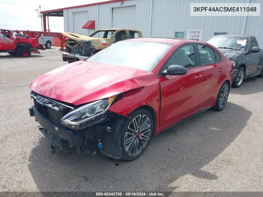 2021 Kia Forte Gt VIN: 3KPF44AC5ME411048 Lot: 40343785