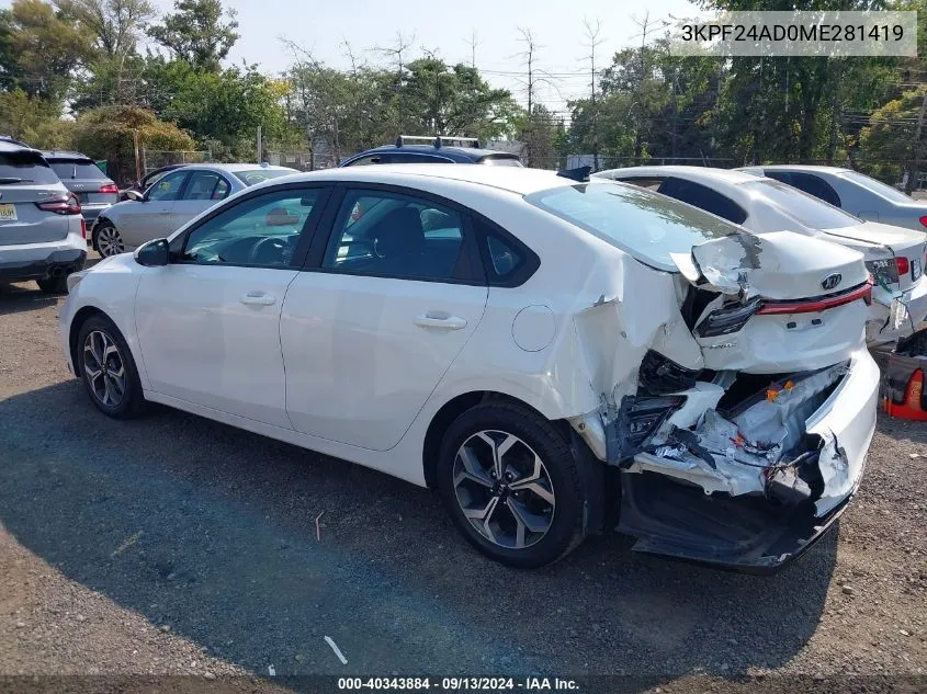 2021 Kia Forte Fe/Lxs VIN: 3KPF24AD0ME281419 Lot: 40343884