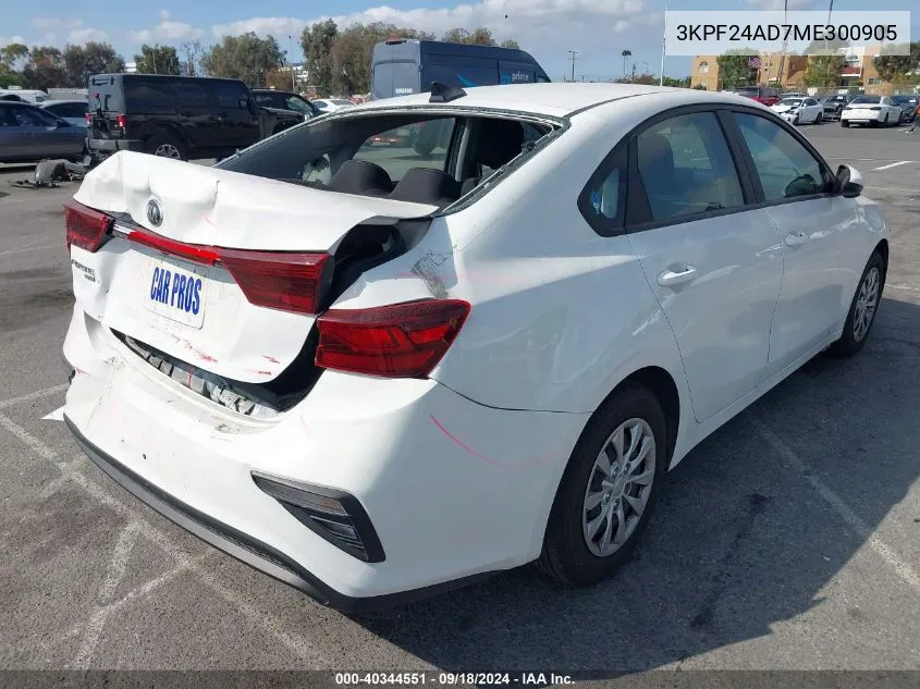 2021 Kia Forte Fe VIN: 3KPF24AD7ME300905 Lot: 40344551