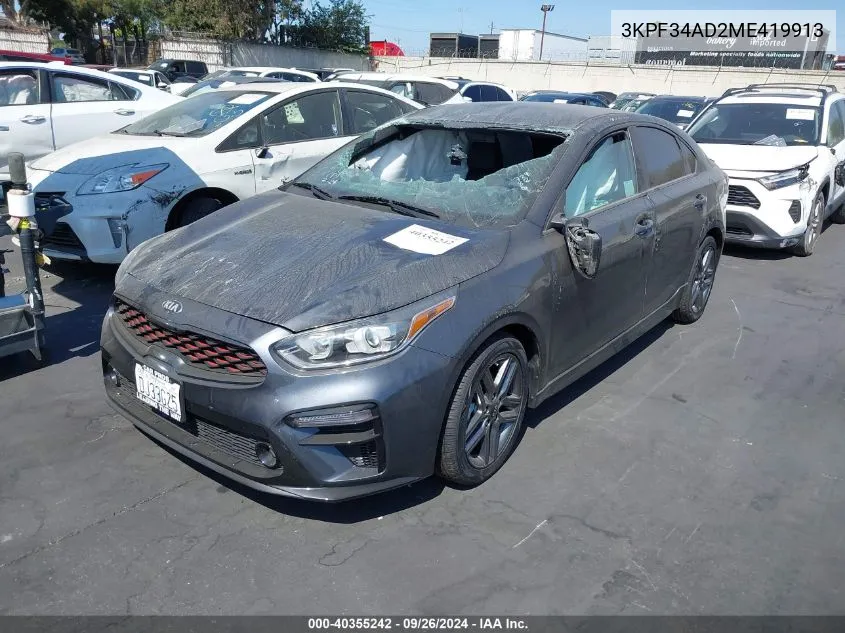 2021 Kia Forte Gt Line VIN: 3KPF34AD2ME419913 Lot: 40355242