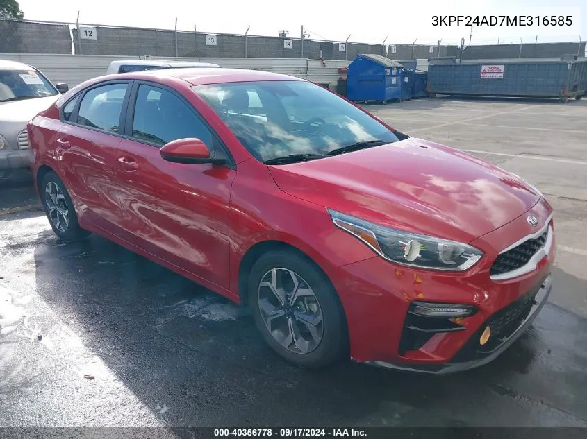 2021 Kia Forte Lxs VIN: 3KPF24AD7ME316585 Lot: 40356778