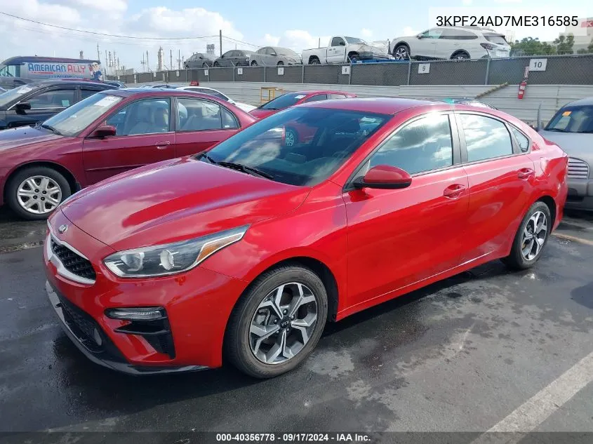 3KPF24AD7ME316585 2021 Kia Forte Lxs