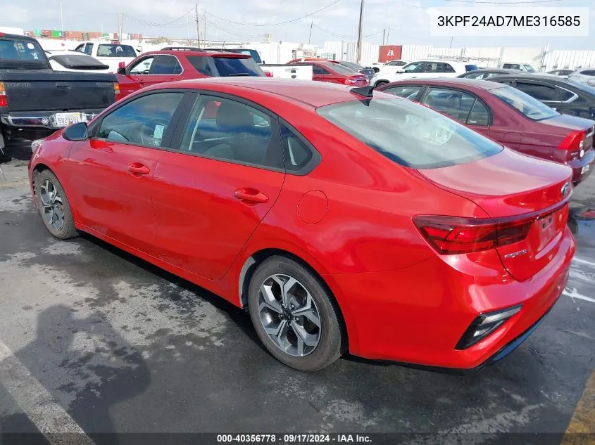 2021 Kia Forte Lxs VIN: 3KPF24AD7ME316585 Lot: 40356778