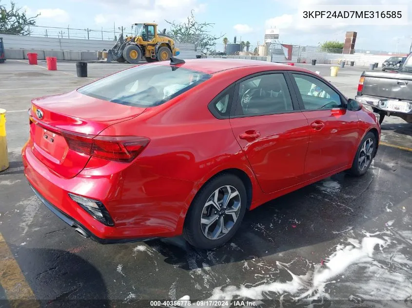 2021 Kia Forte Lxs VIN: 3KPF24AD7ME316585 Lot: 40356778