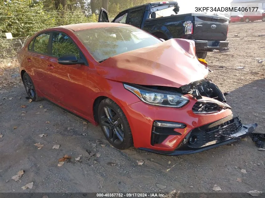 2021 Kia Forte Gt Line VIN: 3KPF34AD8ME406177 Lot: 40357752