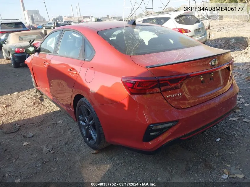 2021 Kia Forte Gt Line VIN: 3KPF34AD8ME406177 Lot: 40357752