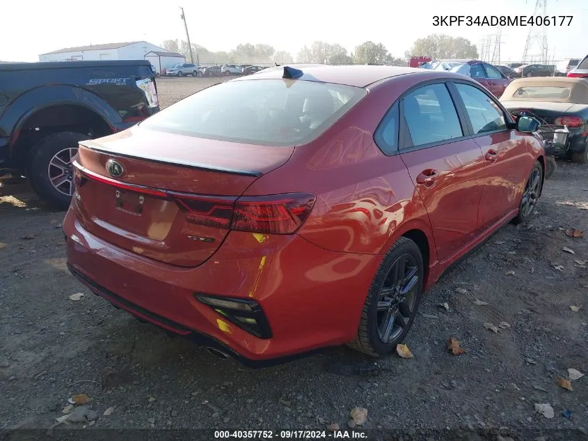 2021 Kia Forte Gt Line VIN: 3KPF34AD8ME406177 Lot: 40357752