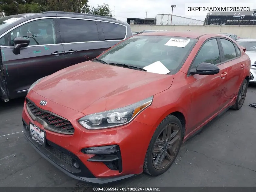 2021 Kia Forte Gt-Line VIN: 3KPF34ADXME285703 Lot: 40365947