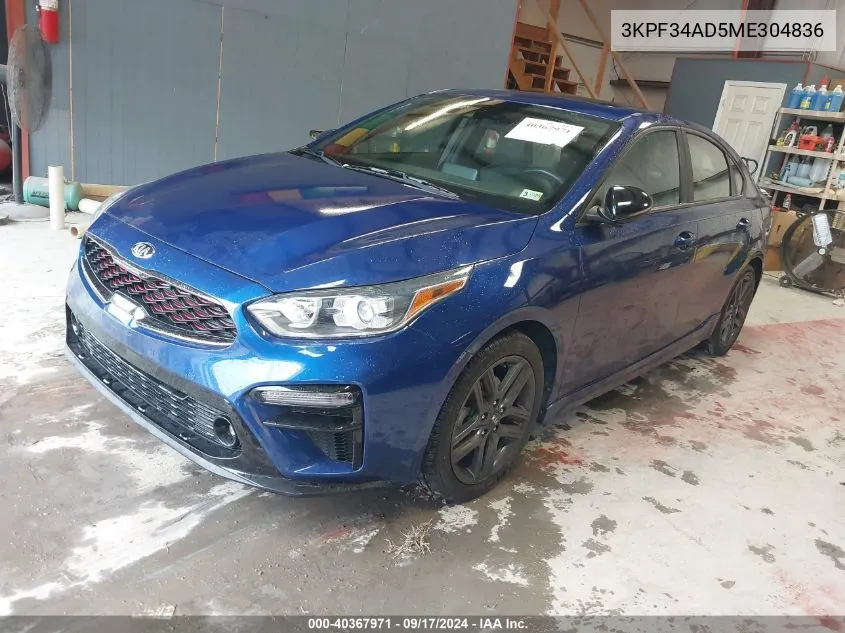 2021 Kia Forte Gt-Line VIN: 3KPF34AD5ME304836 Lot: 40367971