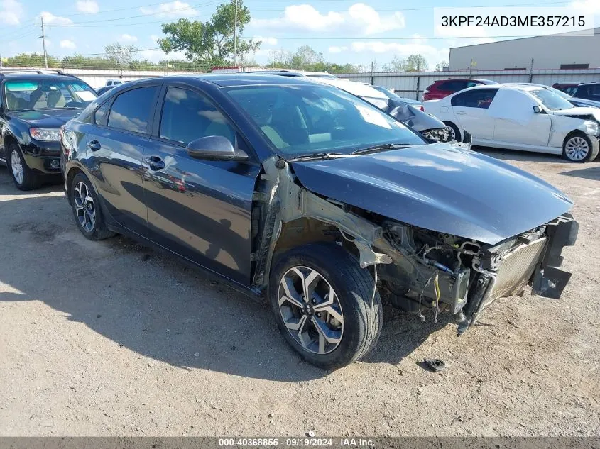 2021 Kia Forte Lxs VIN: 3KPF24AD3ME357215 Lot: 40368855