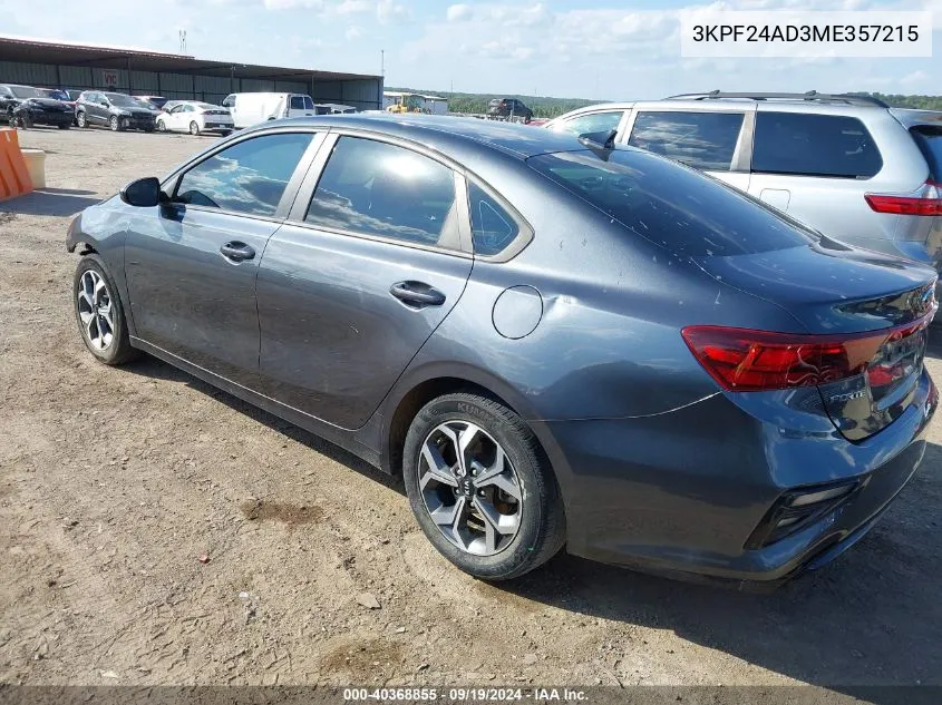 2021 Kia Forte Lxs VIN: 3KPF24AD3ME357215 Lot: 40368855