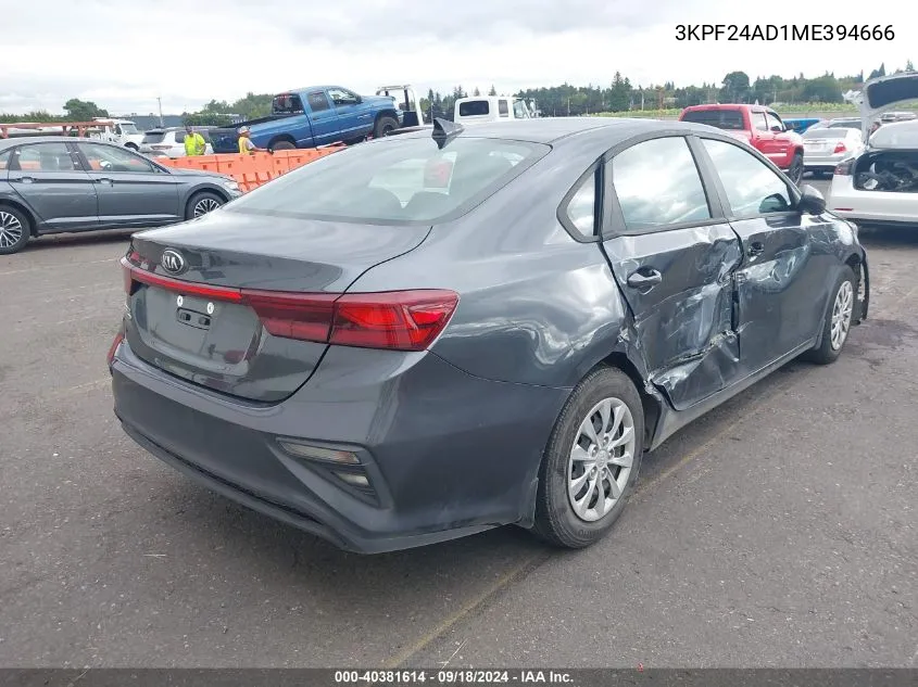 2021 Kia Forte Fe VIN: 3KPF24AD1ME394666 Lot: 40381614