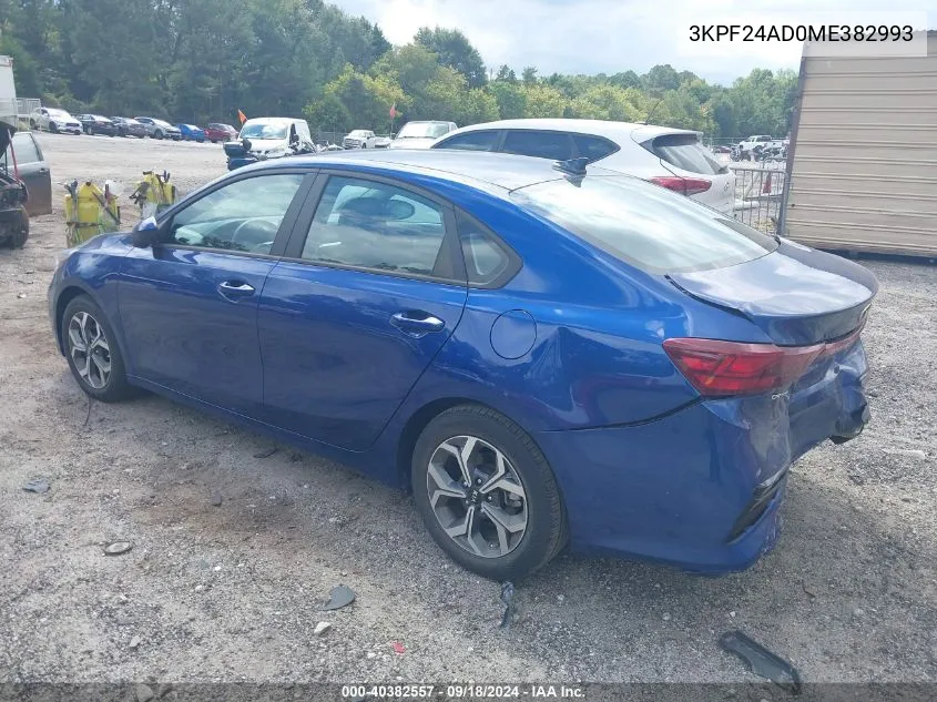 2021 Kia Forte Lxs VIN: 3KPF24AD0ME382993 Lot: 40382557