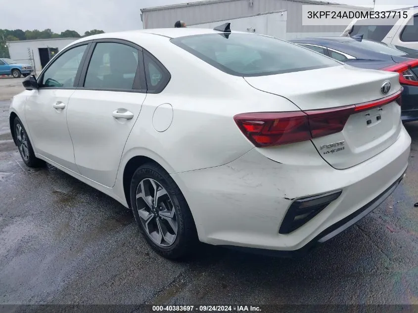 2021 Kia Forte Lxs VIN: 3KPF24AD0ME337715 Lot: 40383697