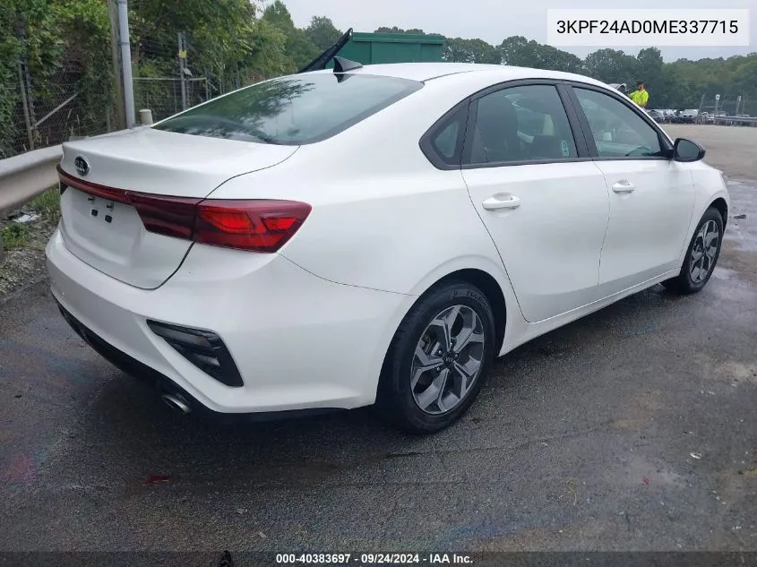 2021 Kia Forte Lxs VIN: 3KPF24AD0ME337715 Lot: 40383697