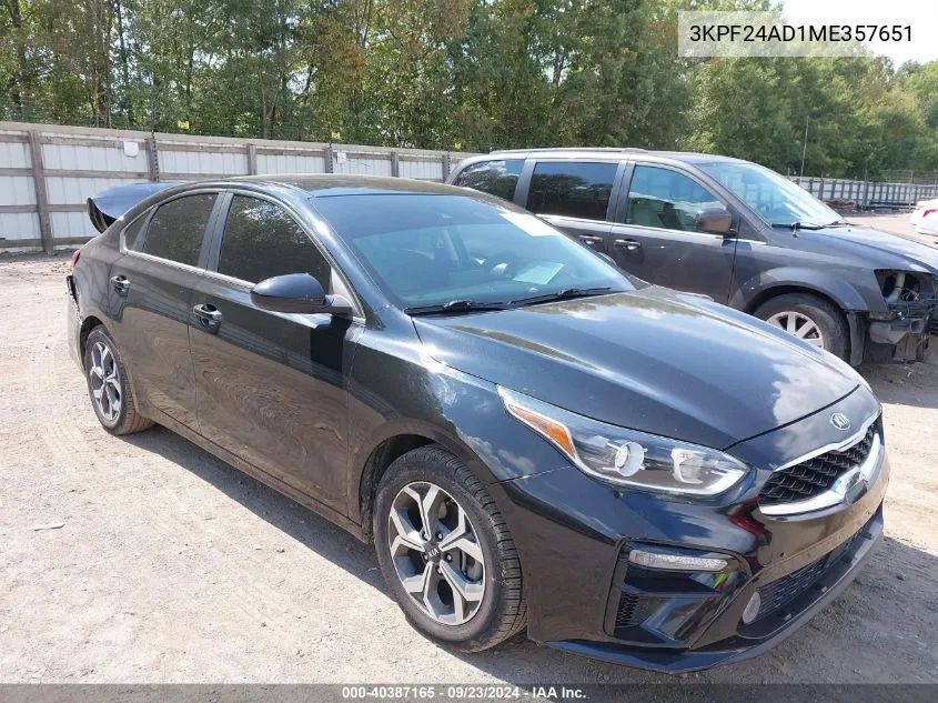 2021 Kia Forte Lxs VIN: 3KPF24AD1ME357651 Lot: 40387165