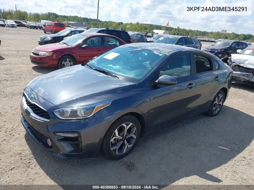 2021 Kia Forte Lxs VIN: 3KPF24AD3ME345291 Lot: 40388653