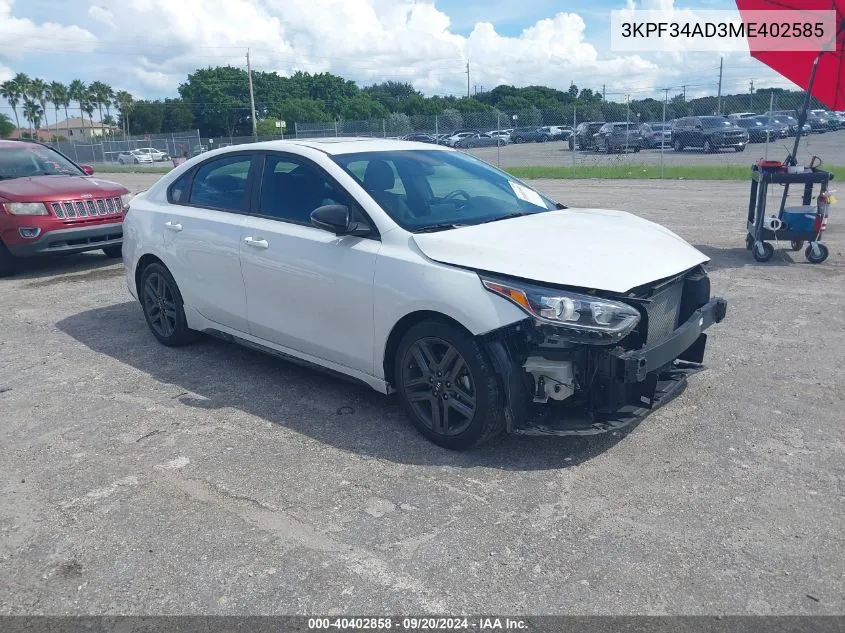 2021 Kia Forte Gt-Line VIN: 3KPF34AD3ME402585 Lot: 40402858