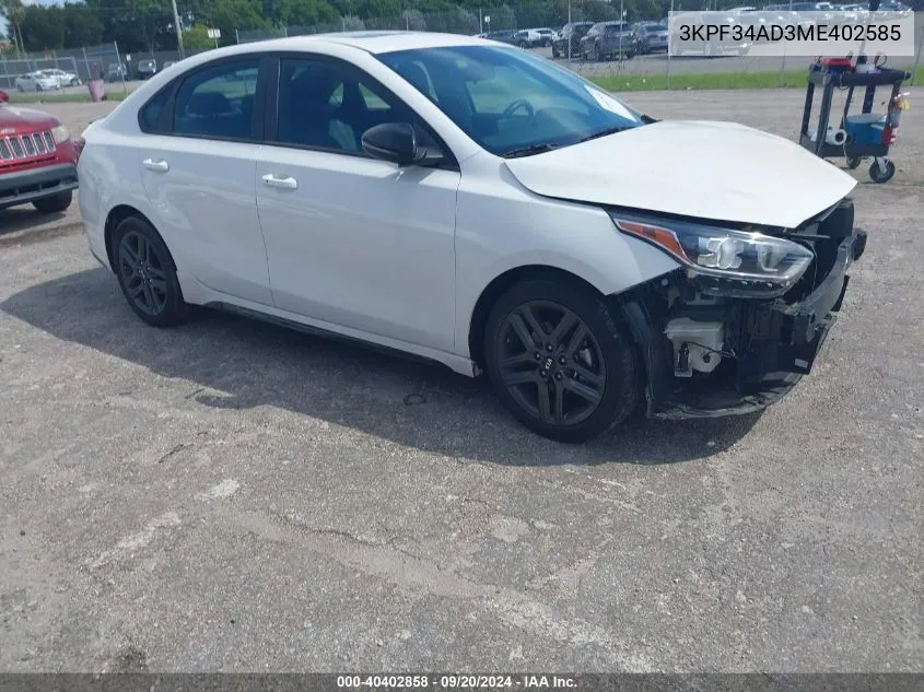 2021 Kia Forte Gt-Line VIN: 3KPF34AD3ME402585 Lot: 40402858