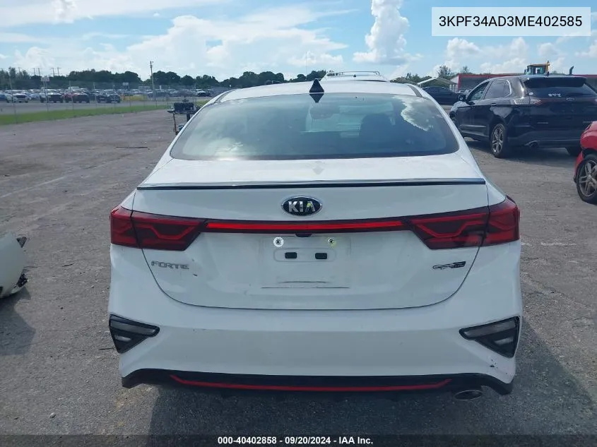 2021 Kia Forte Gt-Line VIN: 3KPF34AD3ME402585 Lot: 40402858