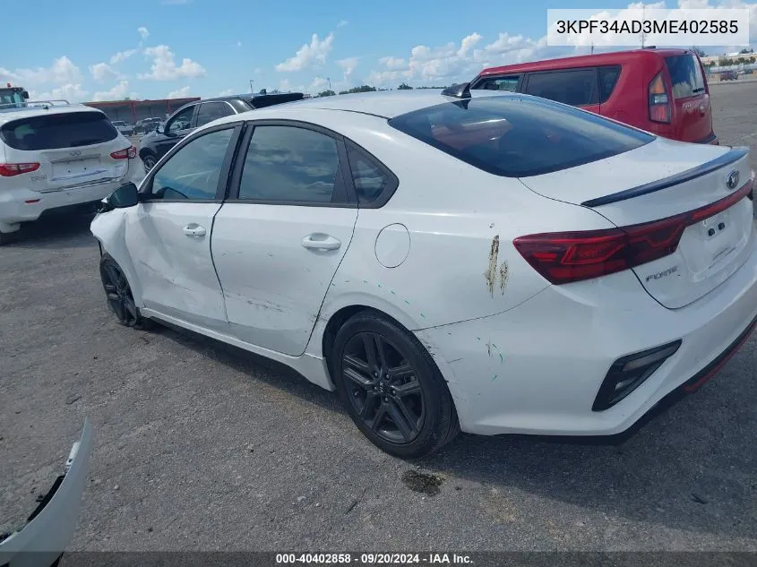 2021 Kia Forte Gt-Line VIN: 3KPF34AD3ME402585 Lot: 40402858