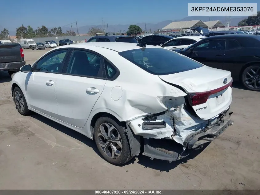 2021 Kia Forte Fe/Lxs VIN: 3KPF24AD6ME353076 Lot: 40407920