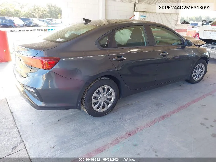 2021 Kia Forte Fe/Lxs VIN: 3KPF24AD2ME313092 Lot: 40409282