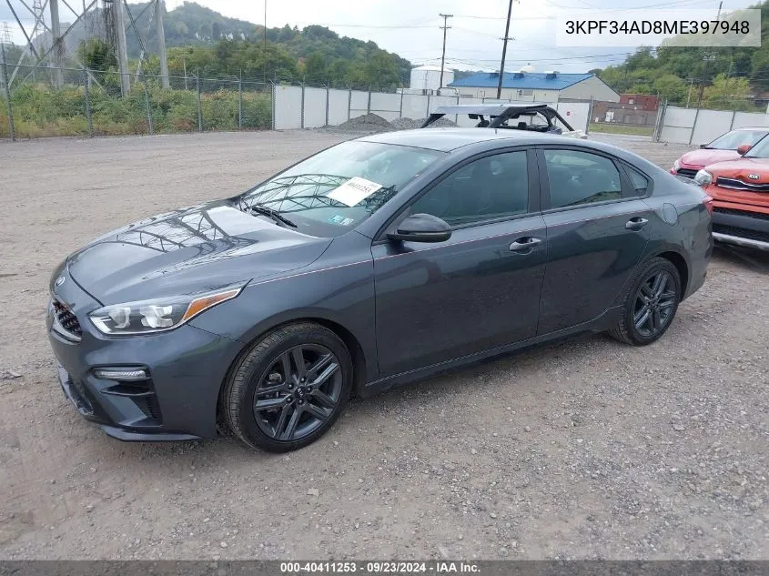 2021 Kia Forte Gt-Line VIN: 3KPF34AD8ME397948 Lot: 40411253