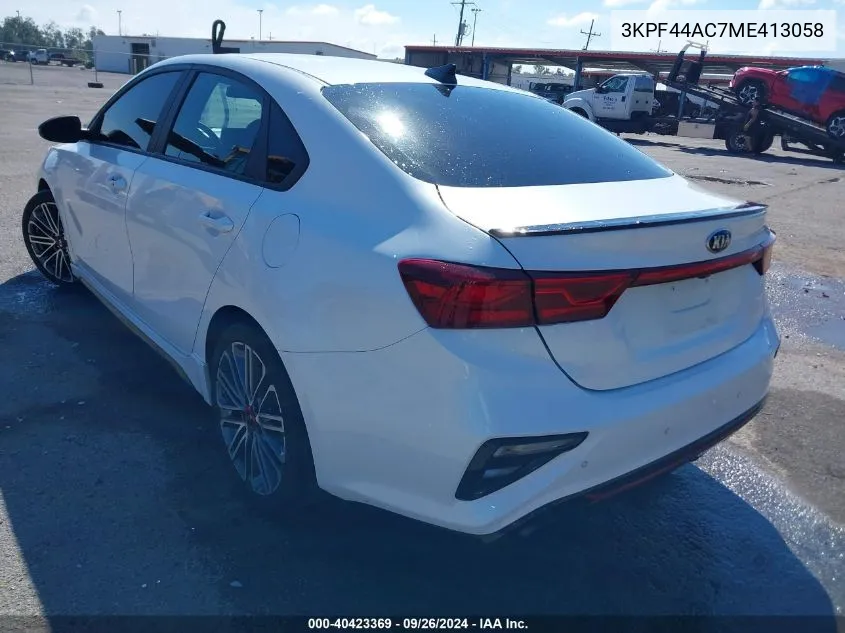 2021 Kia Forte Gt VIN: 3KPF44AC7ME413058 Lot: 40423369