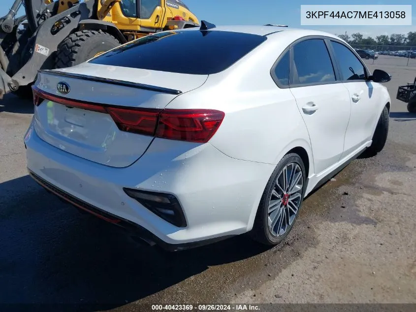 2021 Kia Forte Gt VIN: 3KPF44AC7ME413058 Lot: 40423369