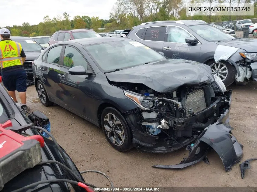 2021 Kia Forte Lxs VIN: 3KPF24AD3ME353746 Lot: 40427994