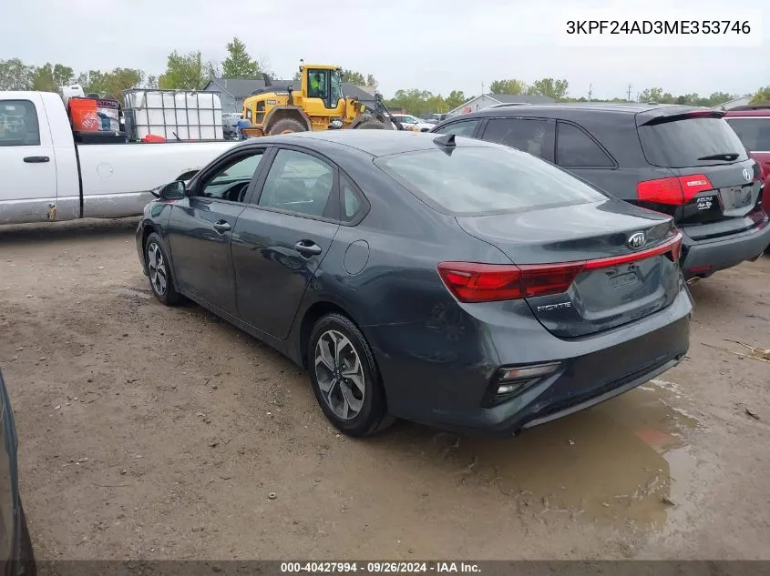 2021 Kia Forte Lxs VIN: 3KPF24AD3ME353746 Lot: 40427994