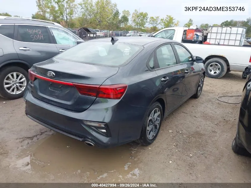 2021 Kia Forte Lxs VIN: 3KPF24AD3ME353746 Lot: 40427994