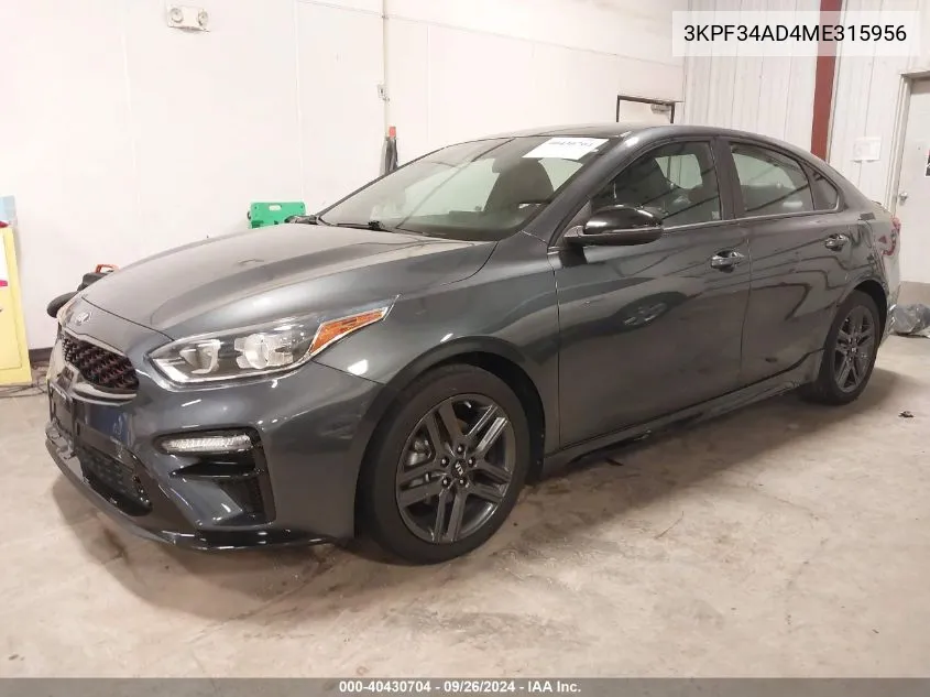 2021 Kia Forte Gt-Line VIN: 3KPF34AD4ME315956 Lot: 40430704