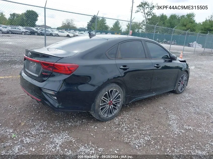 2021 Kia Forte Gt Manual VIN: 3KPF44AC9ME315505 Lot: 40434079