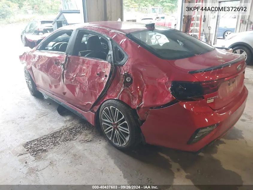 2021 Kia Forte Gt VIN: 3KPF44AC0ME372692 Lot: 40437603