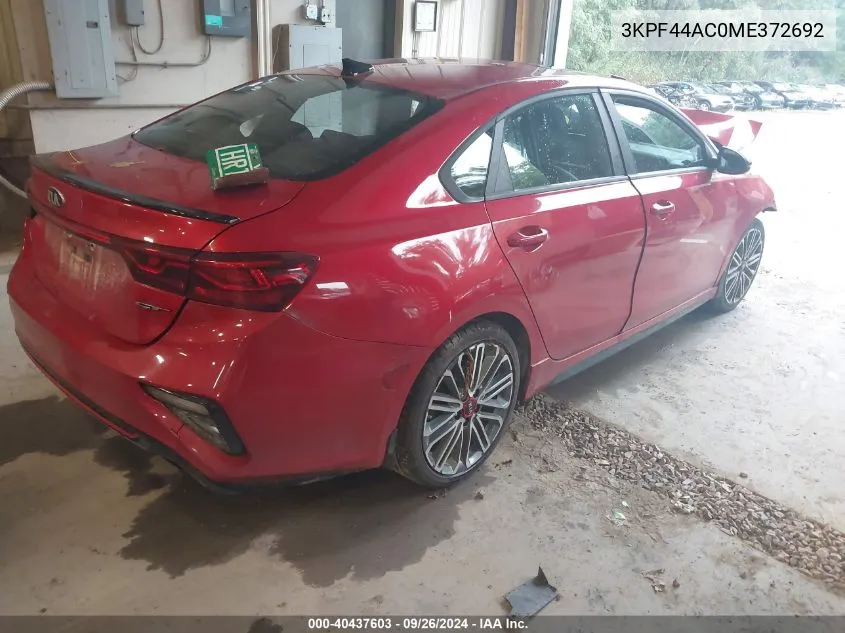 2021 Kia Forte Gt VIN: 3KPF44AC0ME372692 Lot: 40437603