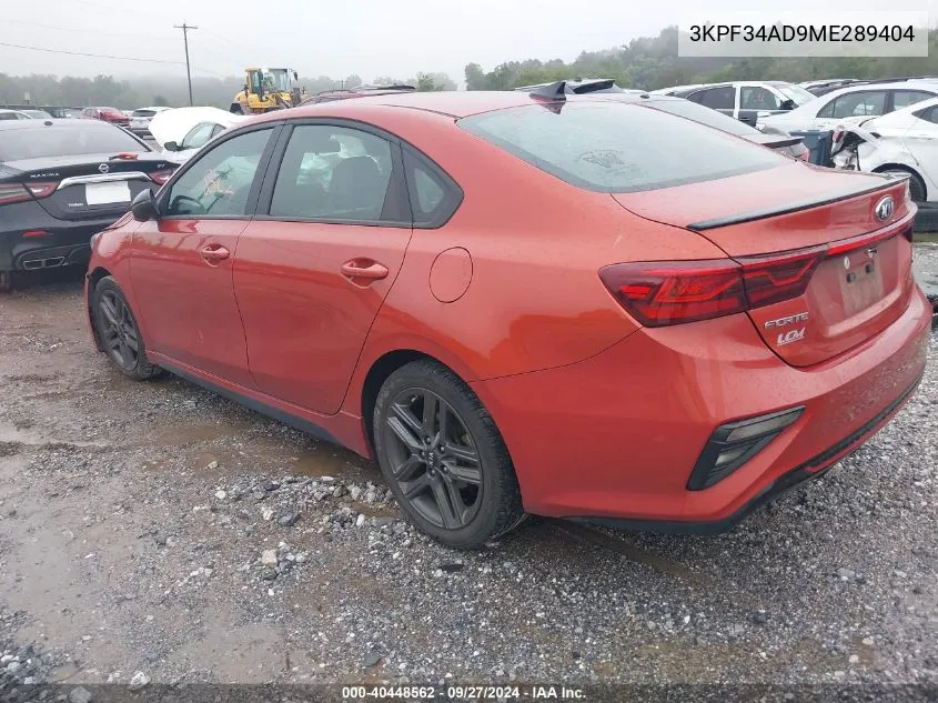 2021 Kia Forte Gt-Line VIN: 3KPF34AD9ME289404 Lot: 40448562